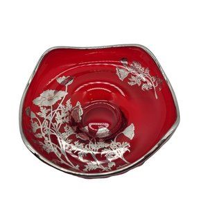 Vintage 6" Ruby Red Candy Dish Silver City Flanders MCM Elegant Glass